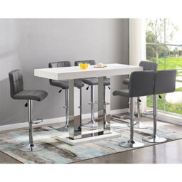 Furniture in Fashion Caprice Large White Gloss Bar Table 6 Coco Grey Stools