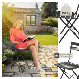 Tectake Garden Table And Chairs Frieda - 2 Seater, For Balconies, Patios & Terraces, Folding & Lightweight - Black - 1 - thumbnail 8