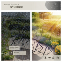 Tectake Garden Table And Chairs Frieda - 2 Seater, For Balconies, Patios & Terraces, Folding & Lightweight - Black - 1 - thumbnail 7