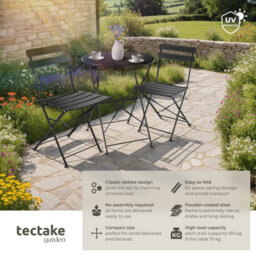 Tectake Garden Table And Chairs Frieda - 2 Seater, For Balconies, Patios & Terraces, Folding & Lightweight - Black - 1 - thumbnail 2