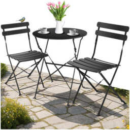 Tectake Garden Table And Chairs Frieda - 2 Seater, For Balconies, Patios & Terraces, Folding & Lightweight - Black - 1 - thumbnail 1