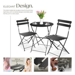 Tectake Garden Table And Chairs Frieda - 2 Seater, For Balconies, Patios & Terraces, Folding & Lightweight - Black - 1 - thumbnail 3