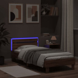 Berkfield Bed Frame Without Mattress With Led Lights Brown Oak 75X190 Cm Small Single - thumbnail 4