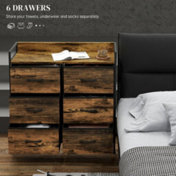 Homcom Bedroom Chest Of Drawers 6 Drawer Dresser W/ Shelf, Rustic Brown - thumbnail 4