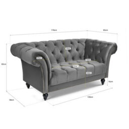 Bravich Cambridge Chesterfield 2 Seater Sofa - Velvet Grey - thumbnail 2