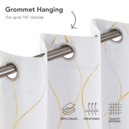 Deconovo Room Darkening Eyelet Curtains, Thermal Gold Wave Foil Printed Curtains For Nursery, 52 X 54 Inch, Silver Grey, One Pair - thumbnail 3