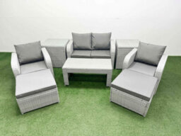Fimous Light Grey Pe Wicker Rattan Garden Furniture Set Sofa Set Reclining Adjustable Chair 6 Seater 2 Big Stools 2 Side Table - thumbnail 2
