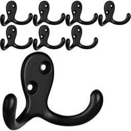 6 Pack Double Metal Hooks With Screws For Hanging Clothes, Towels, Keys, For Living Room, Bedroom, Bathroom, Kitchen (Black) - thumbnail 1