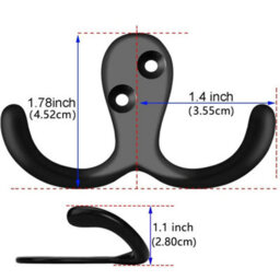 6 Pack Double Metal Hooks With Screws For Hanging Clothes, Towels, Keys, For Living Room, Bedroom, Bathroom, Kitchen (Black) - thumbnail 2
