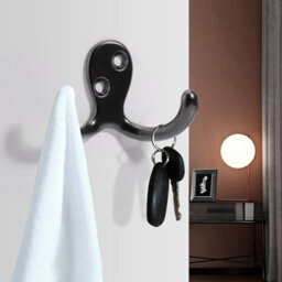 6 Pack Double Metal Hooks With Screws For Hanging Clothes, Towels, Keys, For Living Room, Bedroom, Bathroom, Kitchen (Black) - thumbnail 3