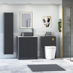 Royal Bathrooms Avenza 800mm Matt Obsidian Black Floor Standing Bathroom Vanity Unit 2 Door With Art Square Basin - thumbnail 4