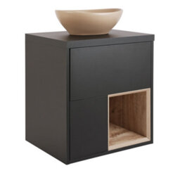 Homestylestore Black Grey 594mm Wall Hung Bathroom Vanity Unit Oval Sand Countertop Basin Open Shelf
