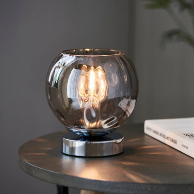 Anson Lighting Devante Chrome And Smokey Mirror Tinted Glass Shade Modern 1 Light Table Light - image 1