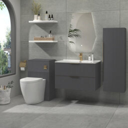 Royal Bathrooms Evora 800mm Graphite Grey Fluted Wall Hung Bathroom Vanity Unit 2 Drawer Cabinet With Ceramic Basin & Brushed Brass Handles - thumbnail 4