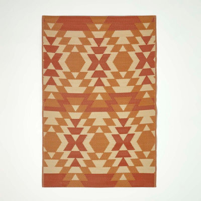 Homescapes Luxury Outdoor Rug Waterproof Reversible For Garden Patio, 150 X 240 Cm, Orange, 100% Recycled, Anya Aztec - image 1