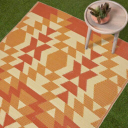 Homescapes Luxury Outdoor Rug Waterproof Reversible For Garden Patio, 150 X 240 Cm, Orange, 100% Recycled, Anya Aztec - thumbnail 2