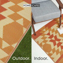 Homescapes Luxury Outdoor Rug Waterproof Reversible For Garden Patio, 150 X 240 Cm, Orange, 100% Recycled, Anya Aztec - thumbnail 5