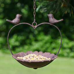Dibor Vintage Style Cast Iron Hanging Heart Bird Dish Sunflower Garden Bird Feeder Seed Nut Mealworm Bird Feeding Station Tray - thumbnail 1
