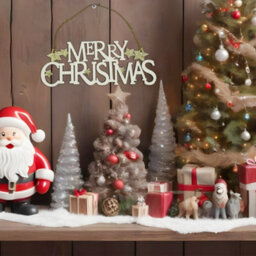 Neel Blue Wooden Christmas Table Sign, Merry Christmas Sign & Xmas Tabletop Centrepiece, Wood Table Ornament - thumbnail 3