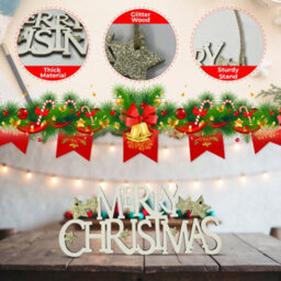 Neel Blue Wooden Christmas Table Sign, Merry Christmas Sign & Xmas Tabletop Centrepiece, Wood Table Ornament - thumbnail 2