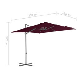 Walplus Cantilever Garden Parasol With Steel Pole Bordeaux Red 250X250 Cm - thumbnail 9