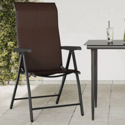 Berkfield Folding Garden Chairs 2 Pcs Brown Poly Rattan - thumbnail 3