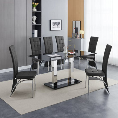 Furniture In Fashion Jet Large Black Glass Dining Table With 6 Ravenna Black Chairs - image 1