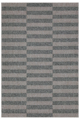 Loomed Grey Stripe Indoor Outdoor Washable Weather Resistant Rug 160Cm X 230Cm - image 1
