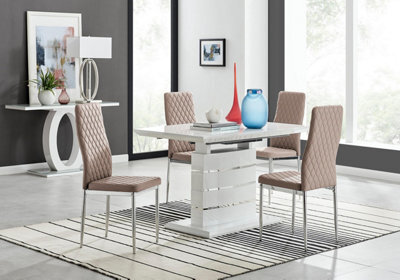 Furniturebox Uk Renato 120Cm High Gloss Extending Dining Table And 4 Cappuccino Milan Chairs - image 1
