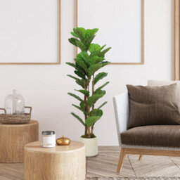 Homcom 120Cm Artificial Fiddle Leaf Fig Tree With Solid Wood Trunks