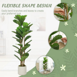 Homcom 120Cm Artificial Fiddle Leaf Fig Tree With Solid Wood Trunks - thumbnail 6