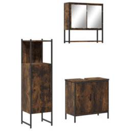 Berkfield 3 Piece Bathroom Furniture Set Smoked Oak Engineered Wood - thumbnail 2