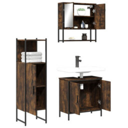 Berkfield 3 Piece Bathroom Furniture Set Smoked Oak Engineered Wood - thumbnail 4