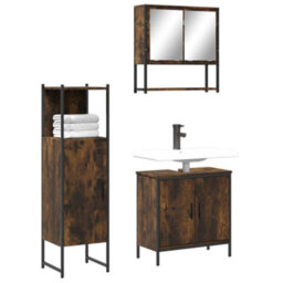Berkfield 3 Piece Bathroom Furniture Set Smoked Oak Engineered Wood - thumbnail 1