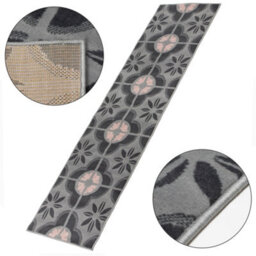 Bravich Hard Wearing Hessian Backed Stair Runner Kitchen Mat - Texas Pink & Grey Floral Tiles - 60X540Cm (2'x18') - thumbnail 6