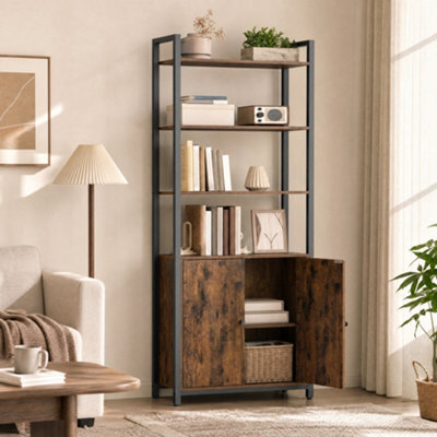 Ledrem Bookcase, 6-Tier Tall Shelving Unit With Doors, Living Room Storage, 60 X 24 X 159.5 Cm, Brown And Black - image 1