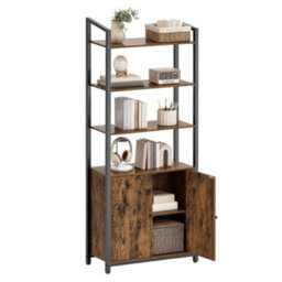 Ledrem Bookcase, 6-Tier Tall Shelving Unit With Doors, Living Room Storage, 60 X 24 X 159.5 Cm, Brown And Black - thumbnail 3