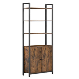 Ledrem Bookcase, 6-Tier Tall Shelving Unit With Doors, Living Room Storage, 60 X 24 X 159.5 Cm, Brown And Black - thumbnail 2