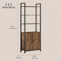 Ledrem Bookcase, 6-Tier Tall Shelving Unit With Doors, Living Room Storage, 60 X 24 X 159.5 Cm, Brown And Black - thumbnail 4