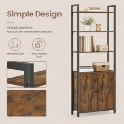 Ledrem Bookcase, 6-Tier Tall Shelving Unit With Doors, Living Room Storage, 60 X 24 X 159.5 Cm, Brown And Black - thumbnail 6