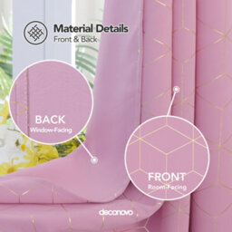 Deconovo Noise Reduction Eyelet Curtains, Gold Diamond Printed Blackout Thermal Insulated Curtains, W52 X L63 Inch, Pink, 1 Pair - thumbnail 3
