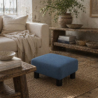 Wyld Haus Fatopa Blue Linen-Effect Rectangular Footstool L40 X D30 X H24Cm - image 1