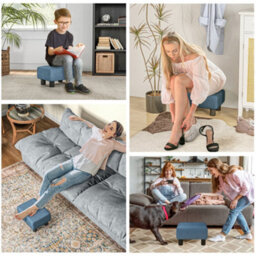 Wyld Haus Fatopa Blue Linen-Effect Rectangular Footstool L40 X D30 X H24Cm - thumbnail 7