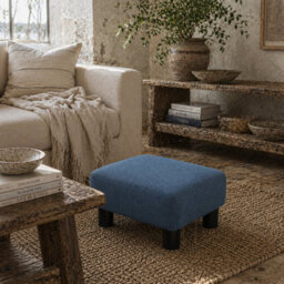 Wyld Haus Fatopa Blue Linen-Effect Rectangular Footstool L40 X D30 X H24Cm