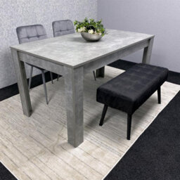 Kosy Koala Grey Wooden Dining Table Set With 2 Grey Velvet Chairs And 1 Black Bench Dining Room Furniture