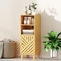 Natural Narrow Bathroom Cabinet With Open Compartments - thumbnail 5