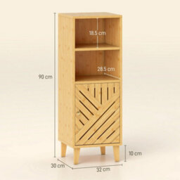 Natural Narrow Bathroom Cabinet With Open Compartments - thumbnail 2