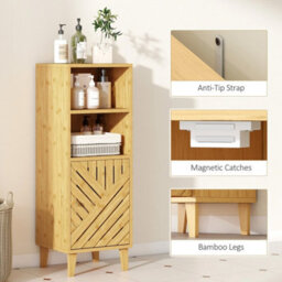 Natural Narrow Bathroom Cabinet With Open Compartments - thumbnail 4