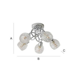 Valuelights Reyka 5 Way Polished Chrome Curved Arm Flush Ceiling Light With Swirled Glass Shades - thumbnail 8