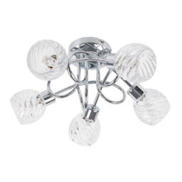 Valuelights Reyka 5 Way Polished Chrome Curved Arm Flush Ceiling Light With Swirled Glass Shades